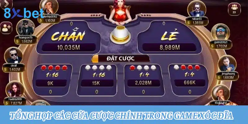 Tìm hiểu luật chơi xóc đĩa hái ra tiền tại cổng game 8xbet Tổng hợp các cửa cược chính trong game Xóc đĩa